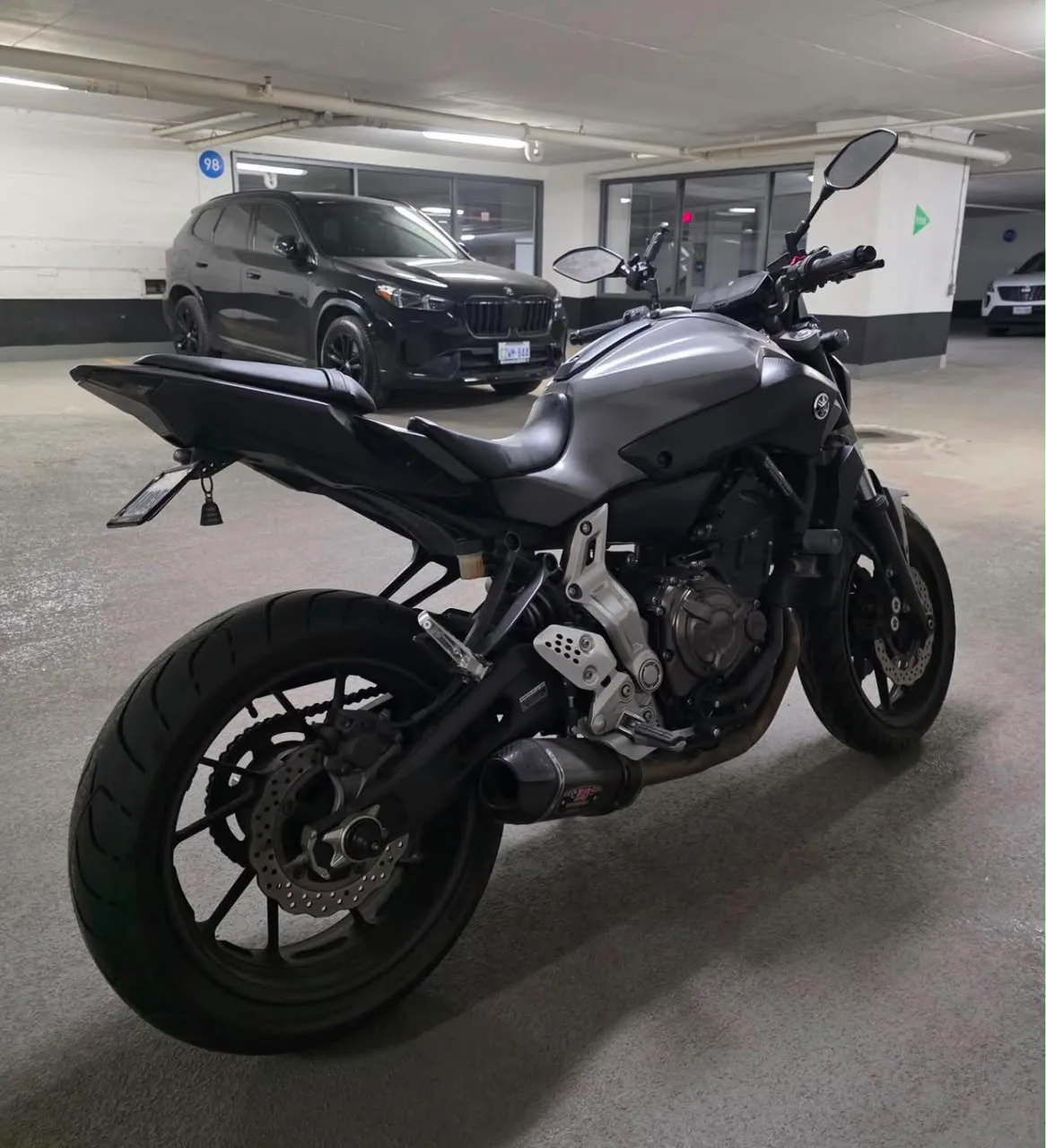 2015 Yamaha FZ07/MT07 in grey, side view outdoors